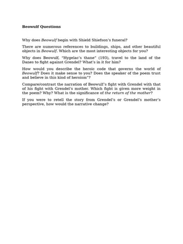 Beowulf Questions PDF: Analyze Key Themes & Answers