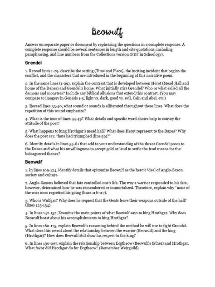 Beowulf Study Guide Questions PDF: Perfect Exam Prep