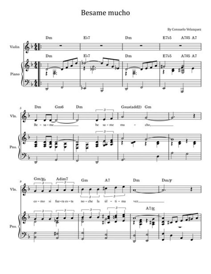 Besame Mucho Piano Sheet PDF – Download Free Sheet Music