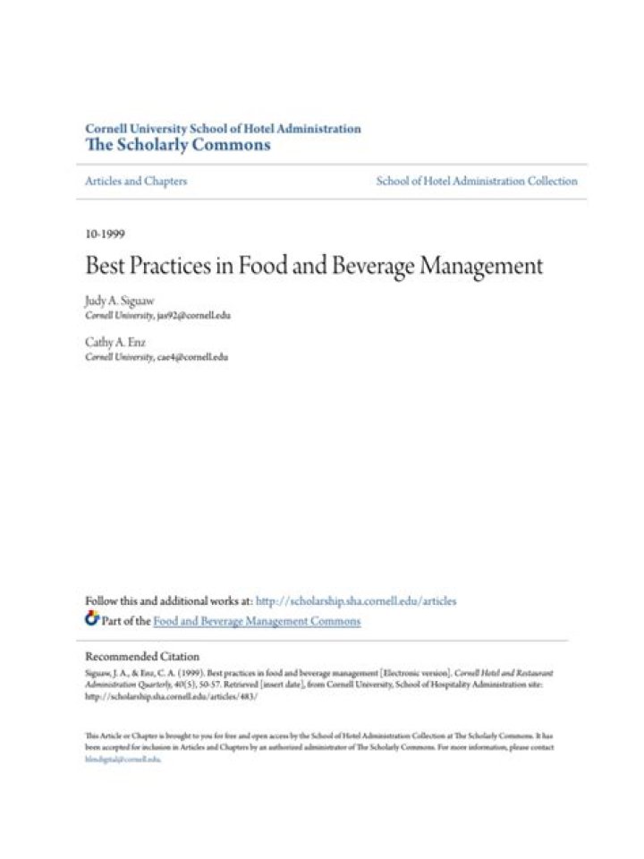 Best Practices in Food and Beverage Management: Essential PDF Guide