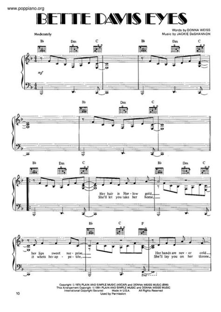 Bette Davis Eyes Sheet Music PDF – Download Legally
