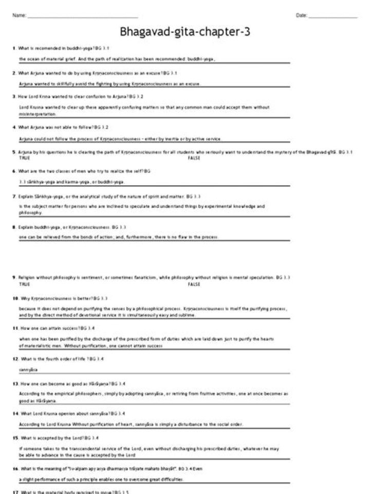 Bhagavad Gita Questions & Answers PDF: Expert Insights & Detailed Explorations