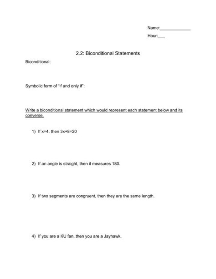 Biconditional Statement Worksheet PDF: Practice Exercises & Answers