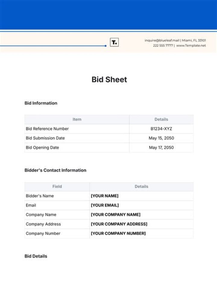 Download Bid Sheet PDF for Project Bids Efficiently