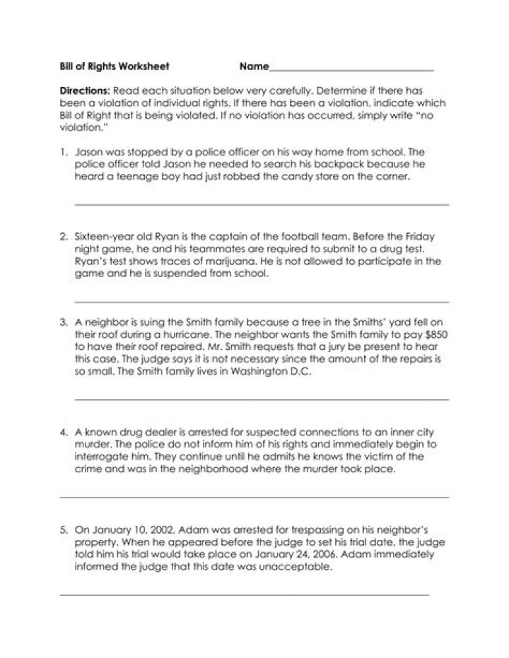 Bill of Rights Scenarios Worksheet PDF – Critical Thinking Practice