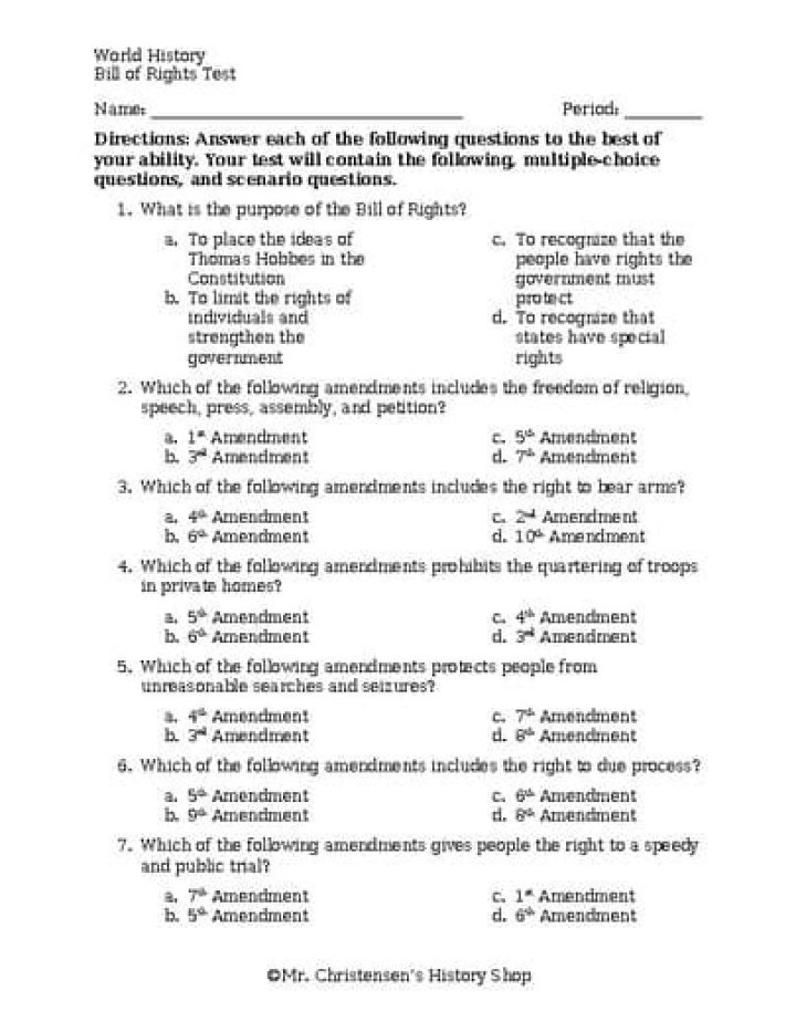 Bill of Rights Test 20 Questions PDF – Complete Quiz with Answers