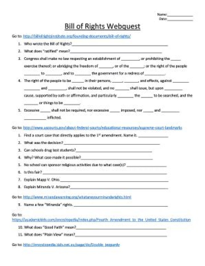 Bill of Rights WebQuest Answer Key PDF – Free Answer Key & Study Guide