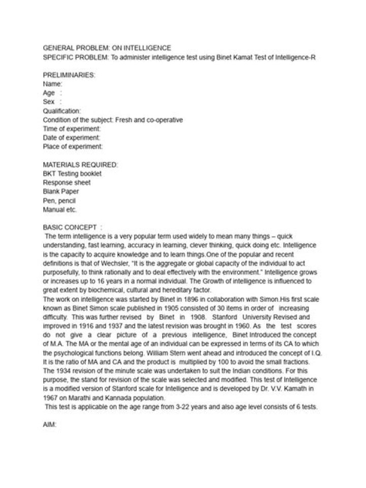Binet Kamat Test of Intelligence PDF: Full Analysis & Download