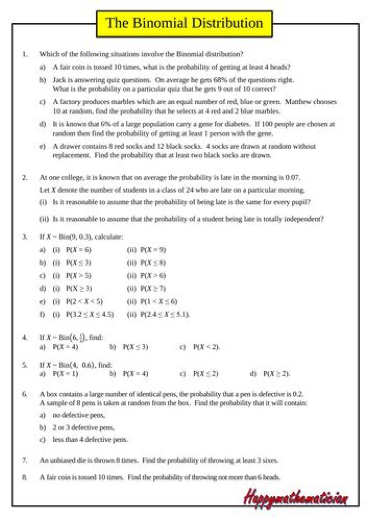 Binomial Distribution Questions PDF: Practice Problems & Solutions