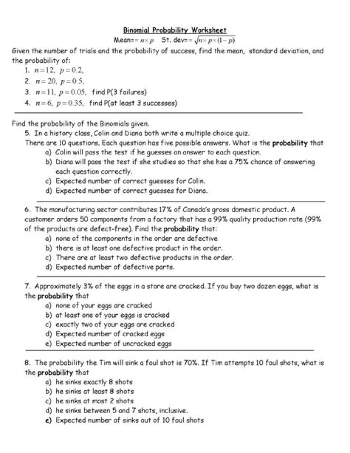 Binomial Probability Questions & Answers PDF: Practice & Explanations