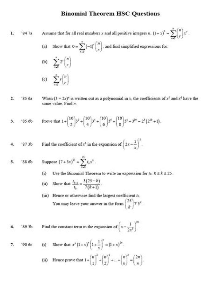 Binomial Theorem Questions PDF: Practice Problems & Solutions