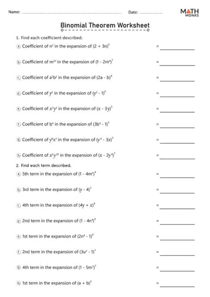 Free Binomial Theorem Worksheet PDF – Practice Problems & Answers