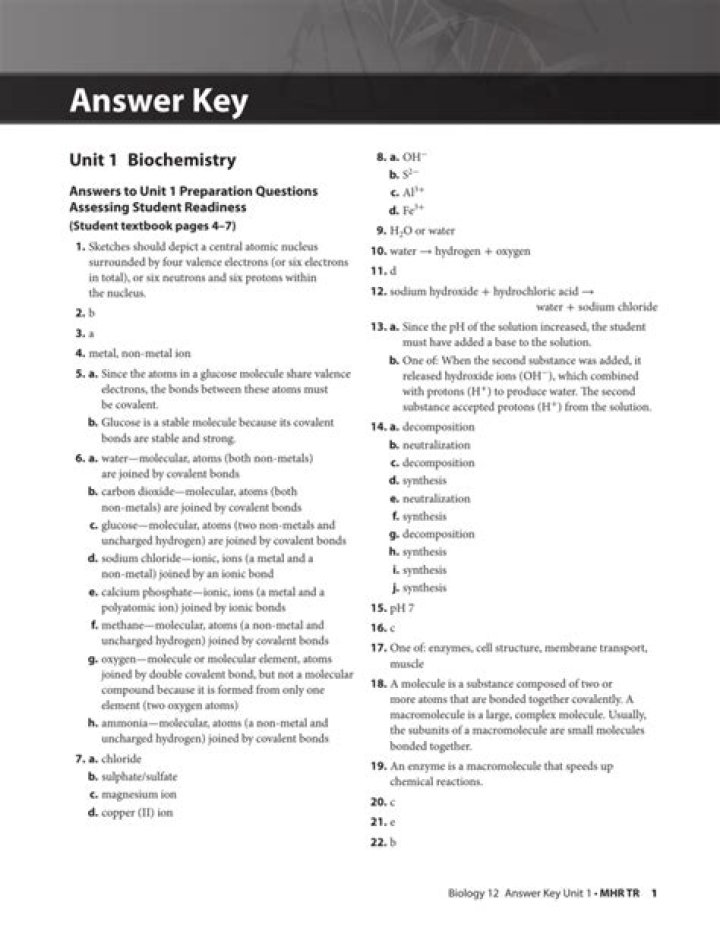 Biochemistry Basics PDF Answer Key: Study Guide & Answers