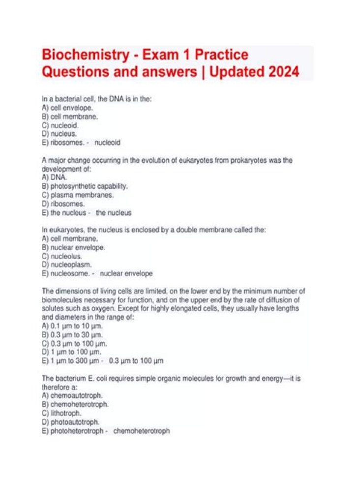 Biochemistry Exam 1: Questions & Answers PDF with Detailed Solutions