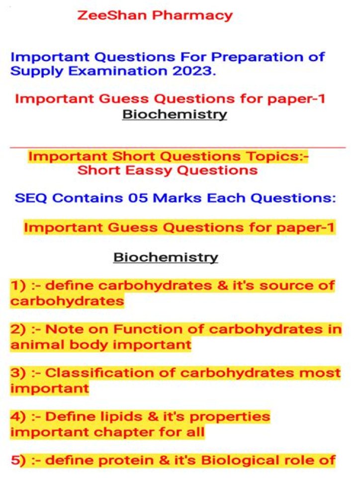 Biochemistry Important Questions and Answers PDF for Exam Prep