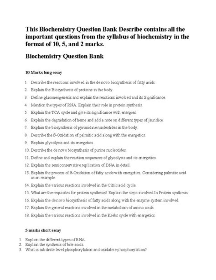 Complete Biochemistry Question Bank with Answers PDF Download