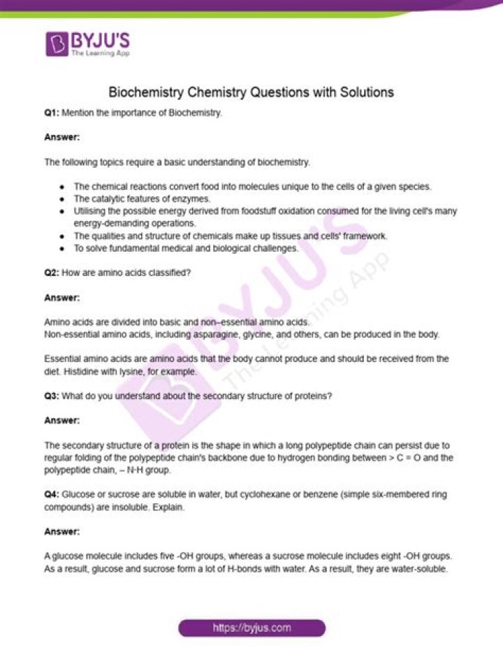 Free Biochemistry Questions PDF for Students