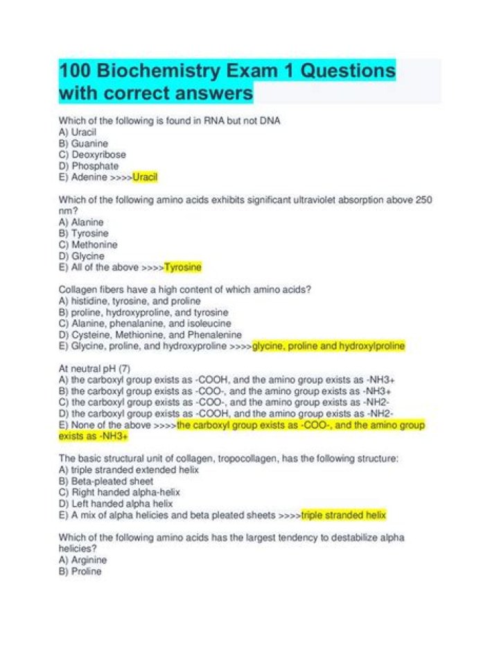 Biochemistry Quiz Questions & Answers PDF for Exam Prep