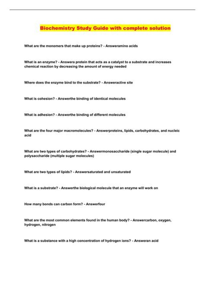 Biochemistry Study Guide Answers PDF – Complete Solutions & Tips