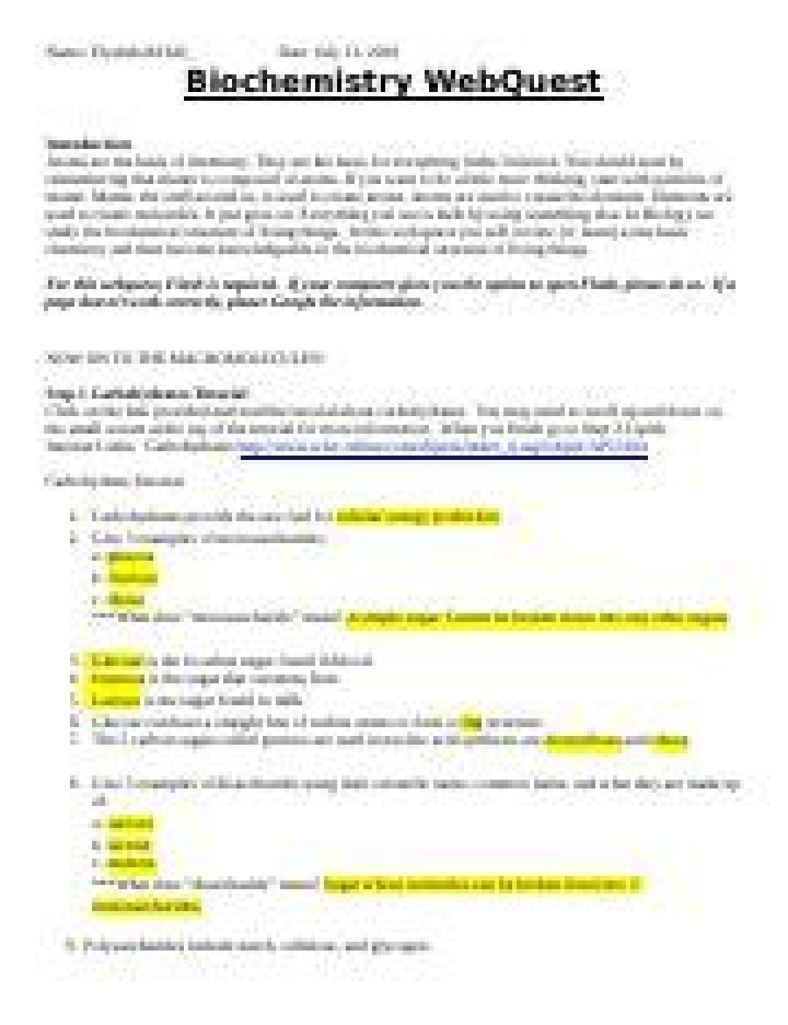 Biochemistry WebQuest Answer Key PDF – Instant Download