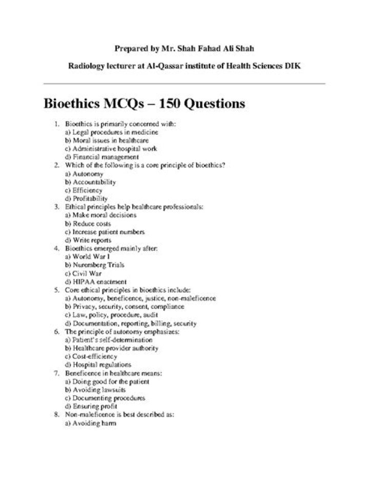 Bioethics MCQs with Answers PDF – Comprehensive Quiz Guide