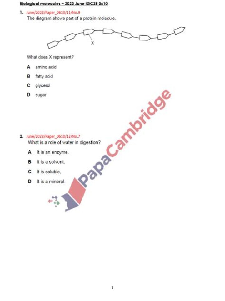 IGCSE Biology: Biological Molecules Questions & Answers PDF