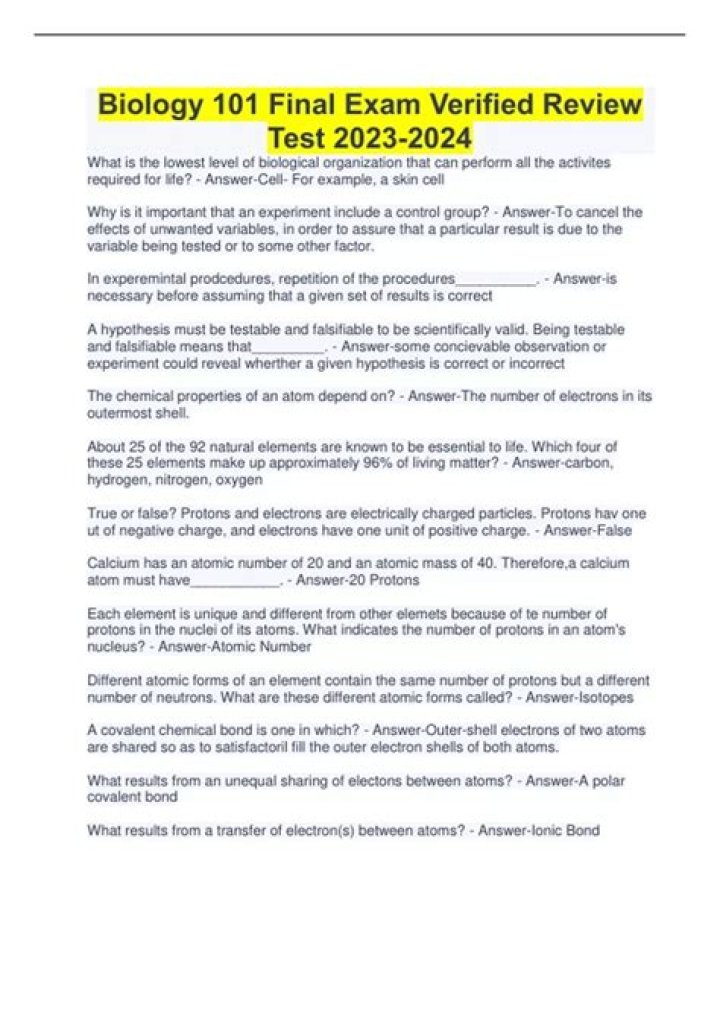 Biology 101 Final Exam Practice Test PDF – Master Your Exam with Realistic Questions