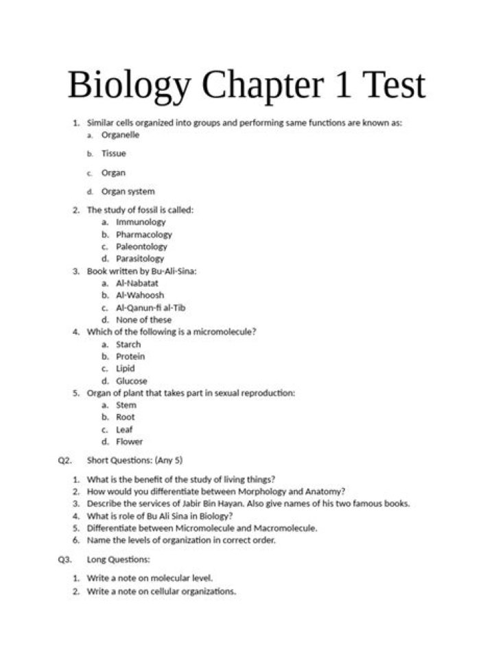Biology Chapter 1 Test PDF: Practice Exam & Study Guide