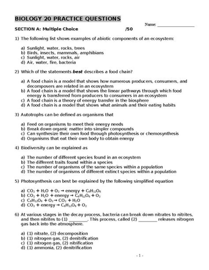 Biology Final Exam Questions & Answers PDF – Study Guide