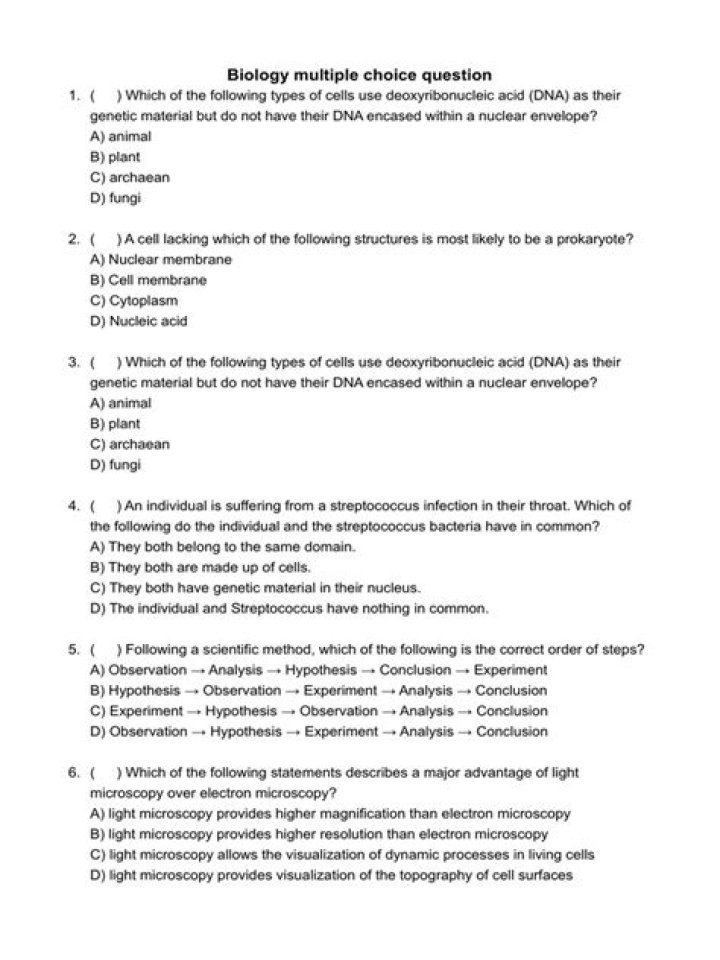 Biology Multiple Choice Questions with Answers PDF for Students