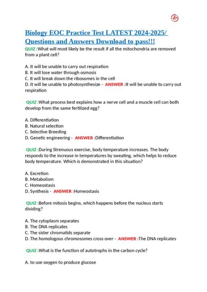 Download Free Biology Practice Test PDF – Boost Your Exam Readiness
