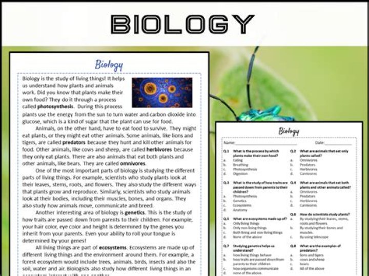 Free Biology Reading Comprehension Worksheets PDF for Students