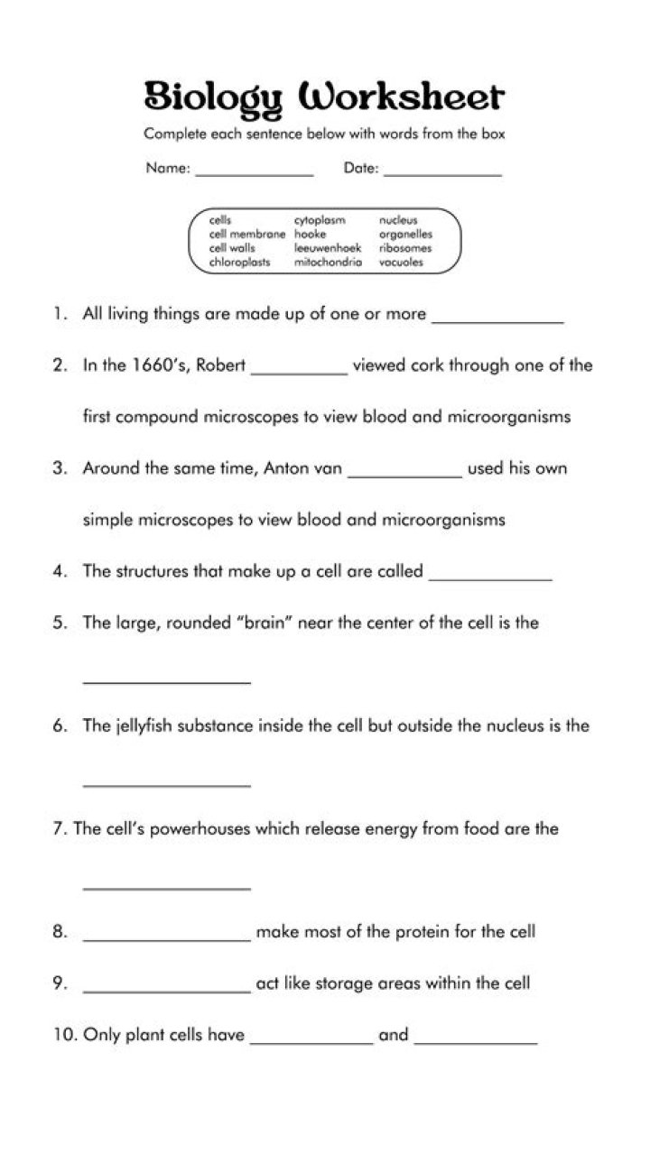 Biology Worksheets PDF: Free Printable Lessons for Students