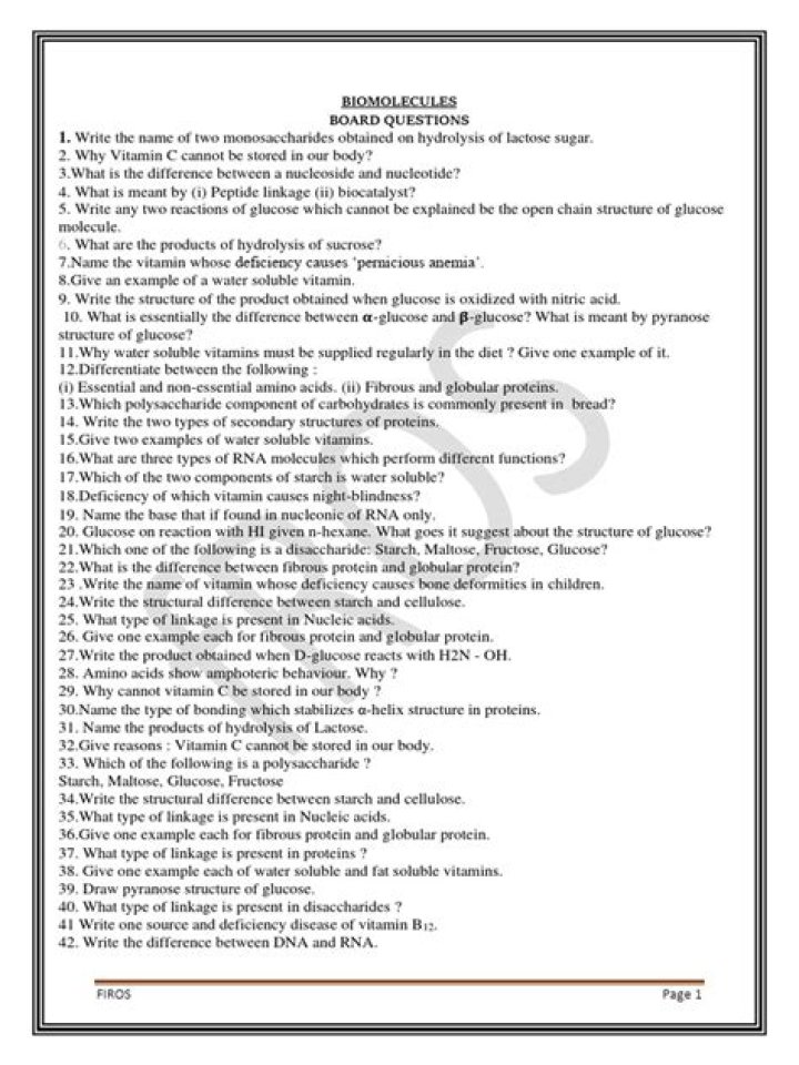 Biomolecules Questions and Answers: PDF Guide
