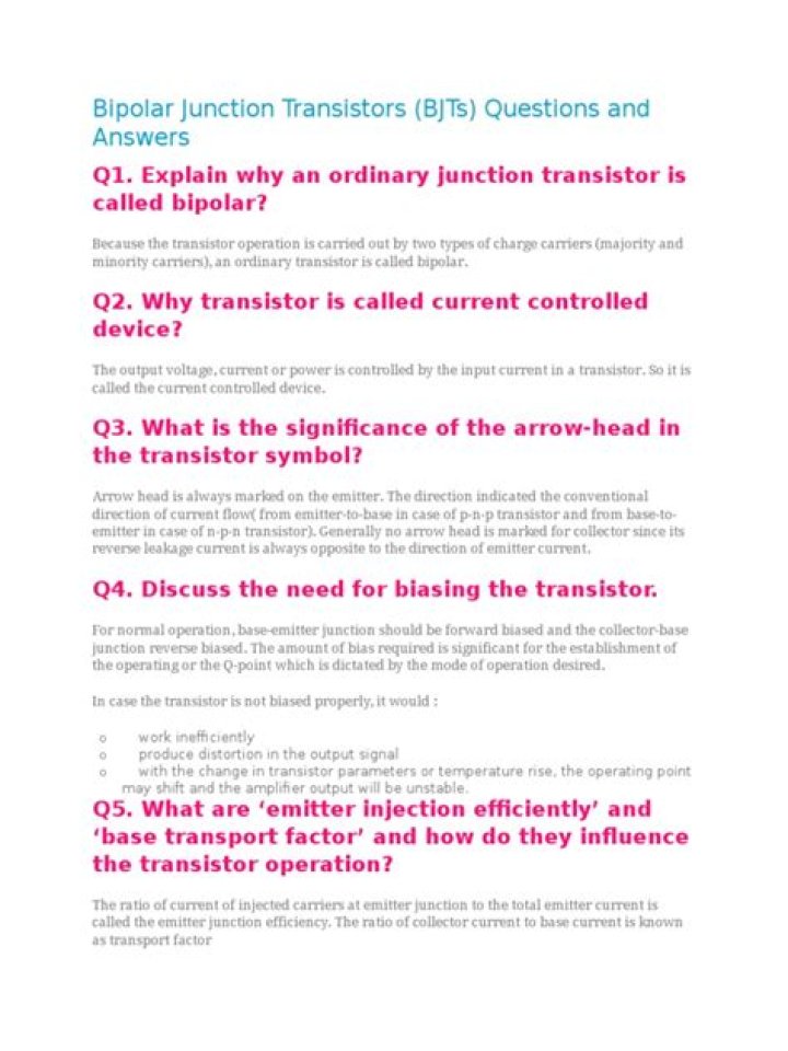 Bipolar Junction Transistors: Expert Questions and Answers PDF