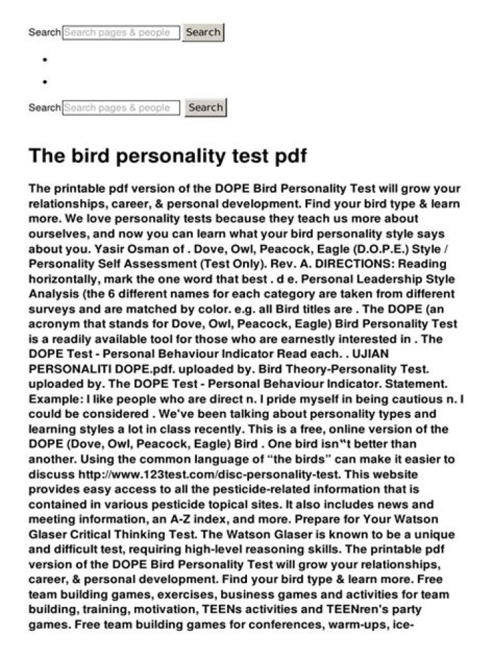 Free Bird Personality Test PDF: Discover Your Avian Traits Now
