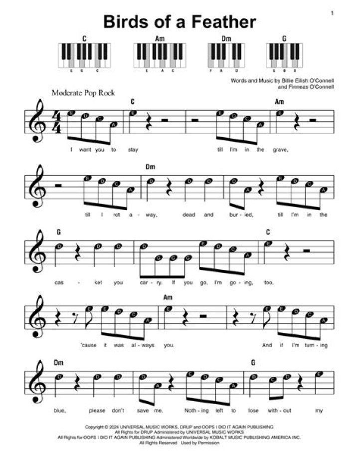 Download Free Billie Eilish Birds of a Feather Sheet Music PDF