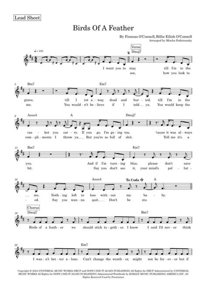 Birds of a Feather Lead Sheet PDF: Easy Musical Arrangements