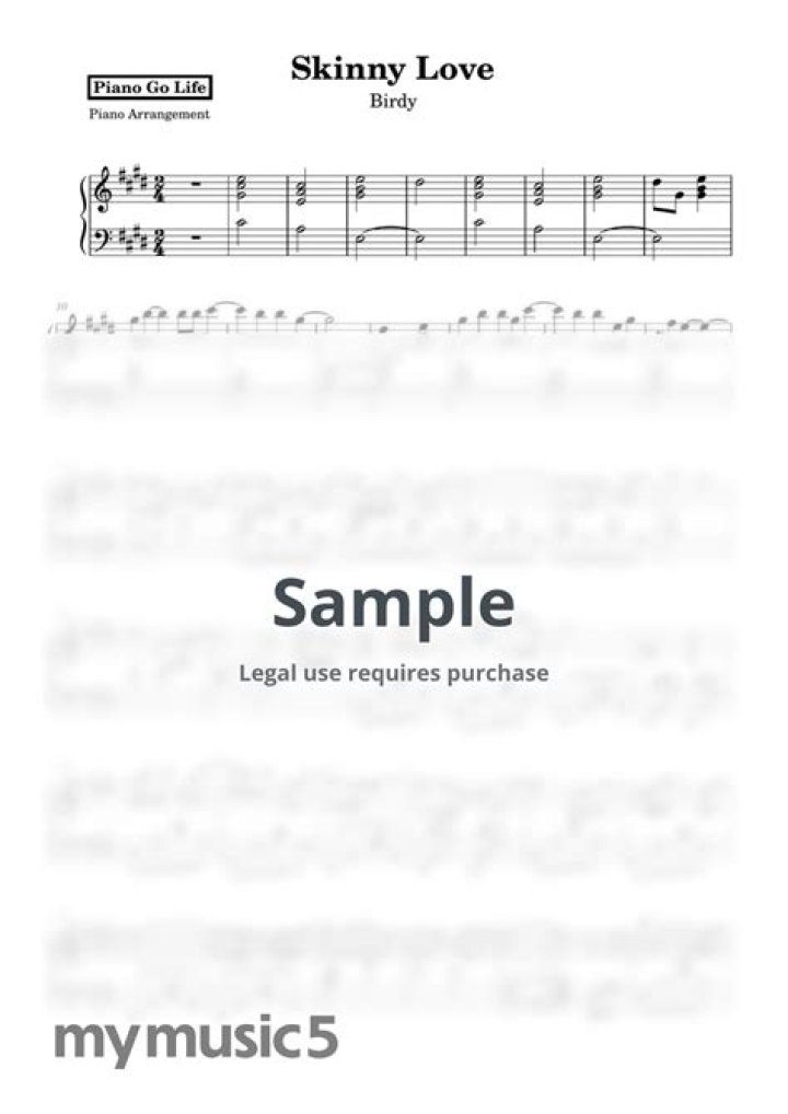 Birdy Skinny Love Piano Sheet Music PDF | Instant Download