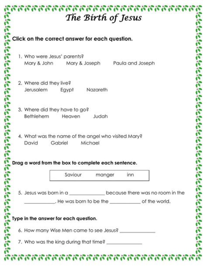 Birth of Jesus Worksheet PDF: Free Printable Study Resource