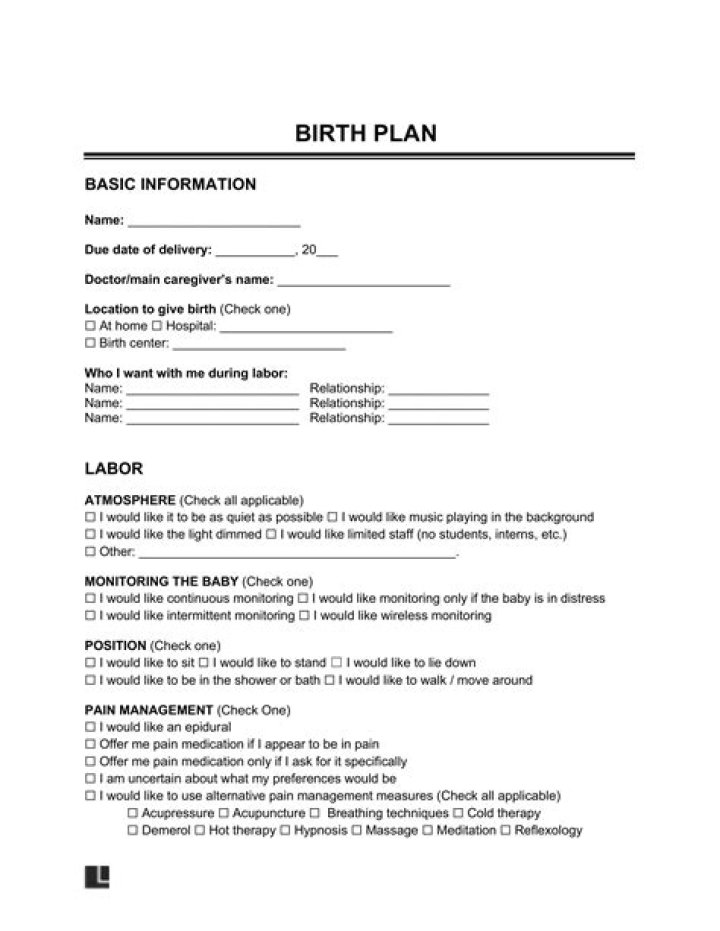 Free Birth Plan Template PDF – Free Download for Natural Childbirth
