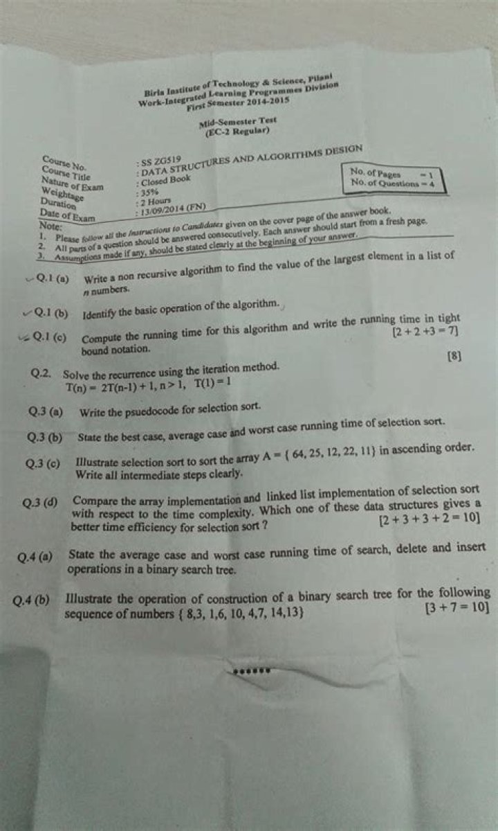 Bits Pilani Computer Networks Previous Year Question Papers PDF Download