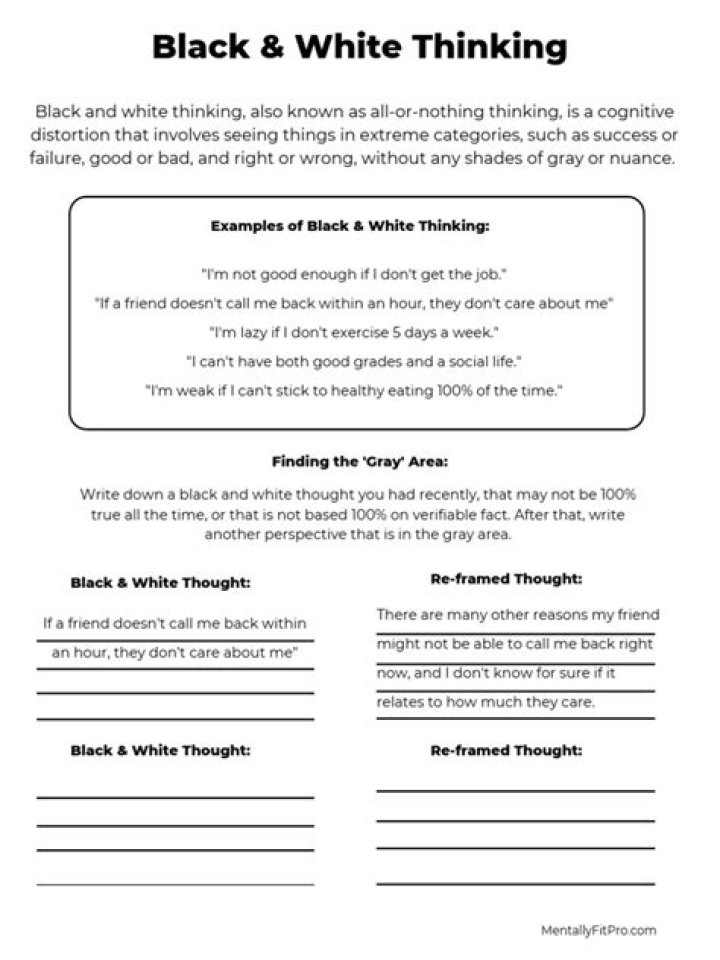Black and White Thinking Worksheet PDF: Identify & Overcome Cognitive Biases