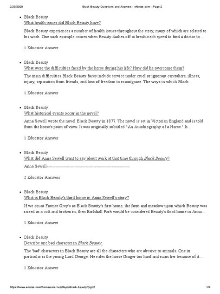 Black Beauty Questions and Answers: Expert PDF Guide