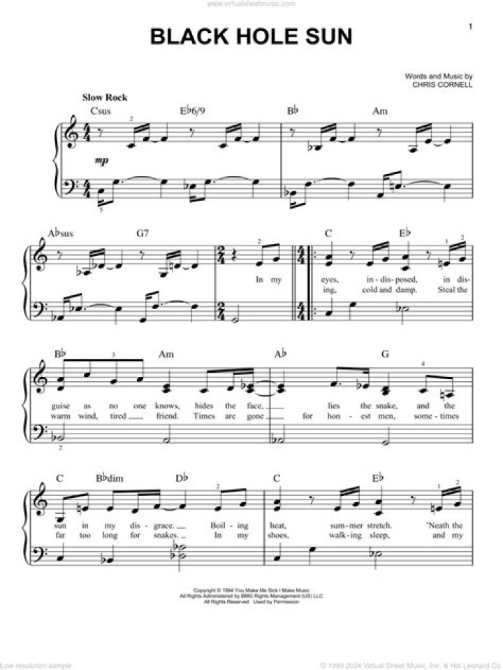 Black Hole Sun Piano Sheet Music PDF – Download Now