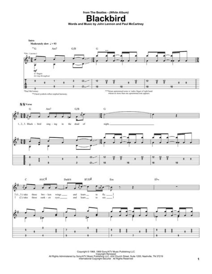 Free Blackbird Sheet Music Guitar PDF for Guitarists