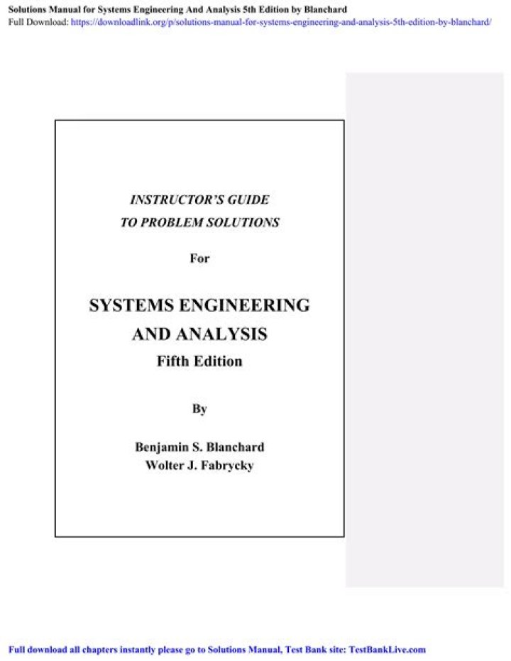 Blanchard Systems Engineering Management 5th Edition Solution Manual PDF Guide