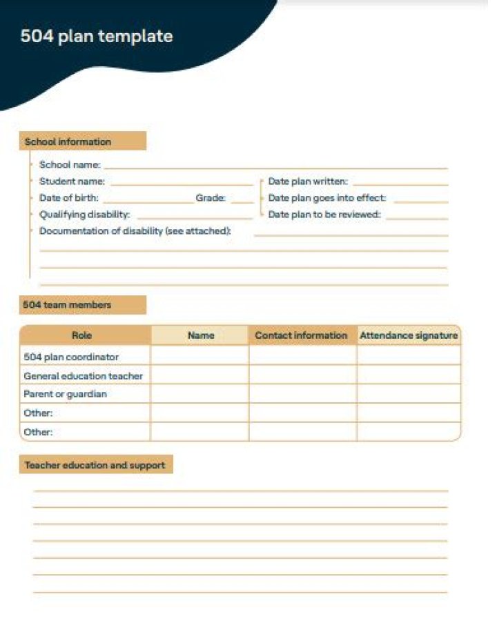 Blank 504 Plan Template PDF – Download Free Forms