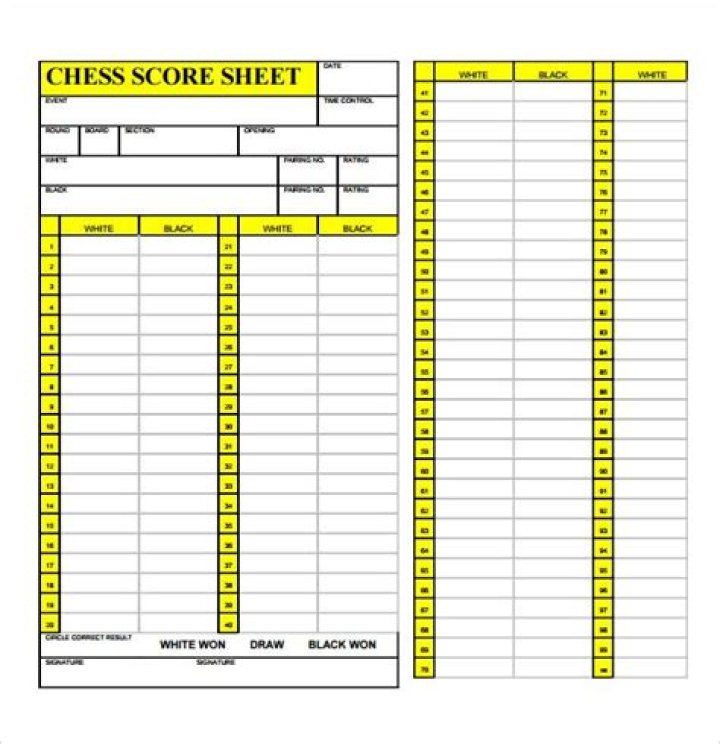 Blank Chess Score Sheet PDF for Free Download