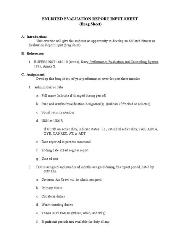 Blank Navy Brag Sheet PDF – Printable Military Personal Log